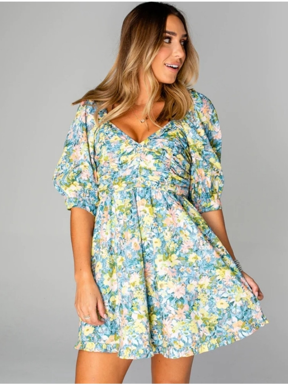Buddy Love Poppy Puff Sleeve Mini Dress in Floral Thicket SIZE LARGE